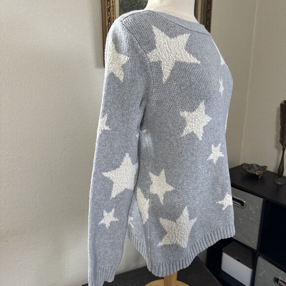 Marled Womens Lg Sweater Grey White Stars Knit Casual Y2K Crochet Cottage Core - Picture 3 of 12